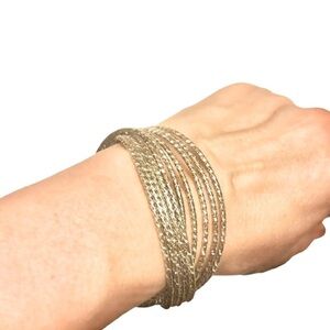 NWOT Silver Tone Shimmering Criss-Cross Gypsy Bangles Mediterranean Bracelet